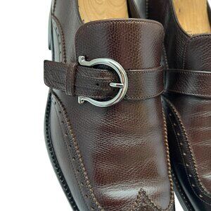 $1150 Salvatore Ferragamo Mens MALS Brown Shoes Gancini Silver Bit Loafers 7.5 D